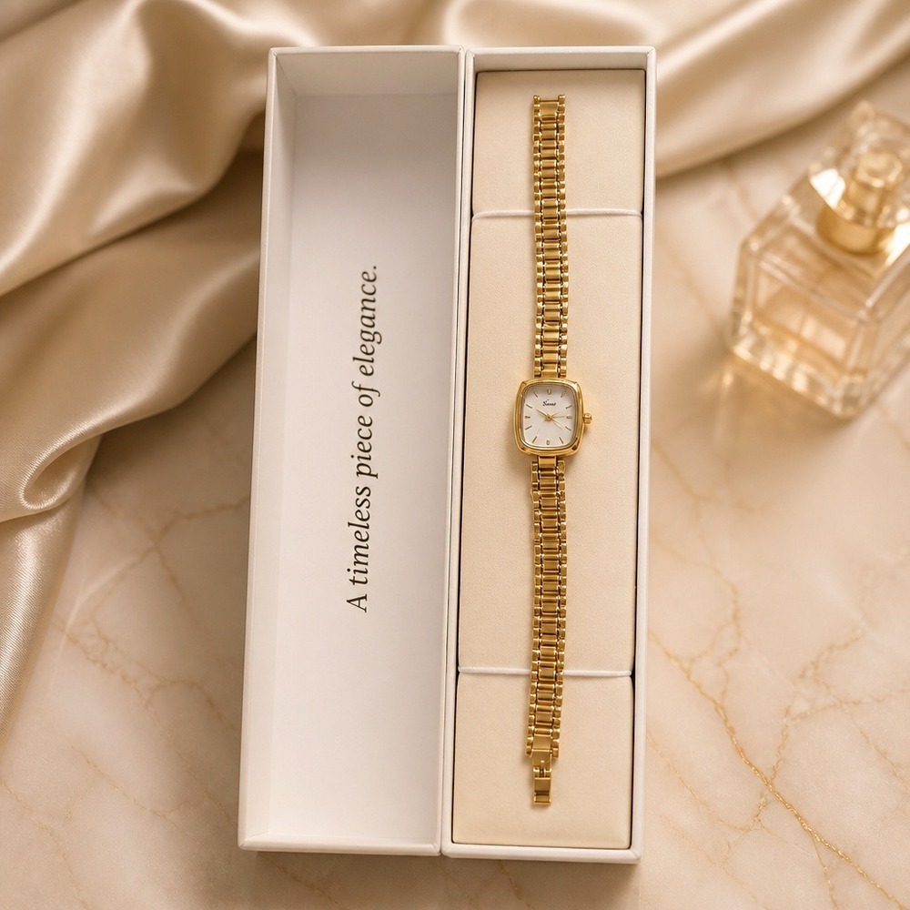 Gedi YH-14031 Womens Quartz Watch Gold Tone Link Bracelet White Dial New in Box